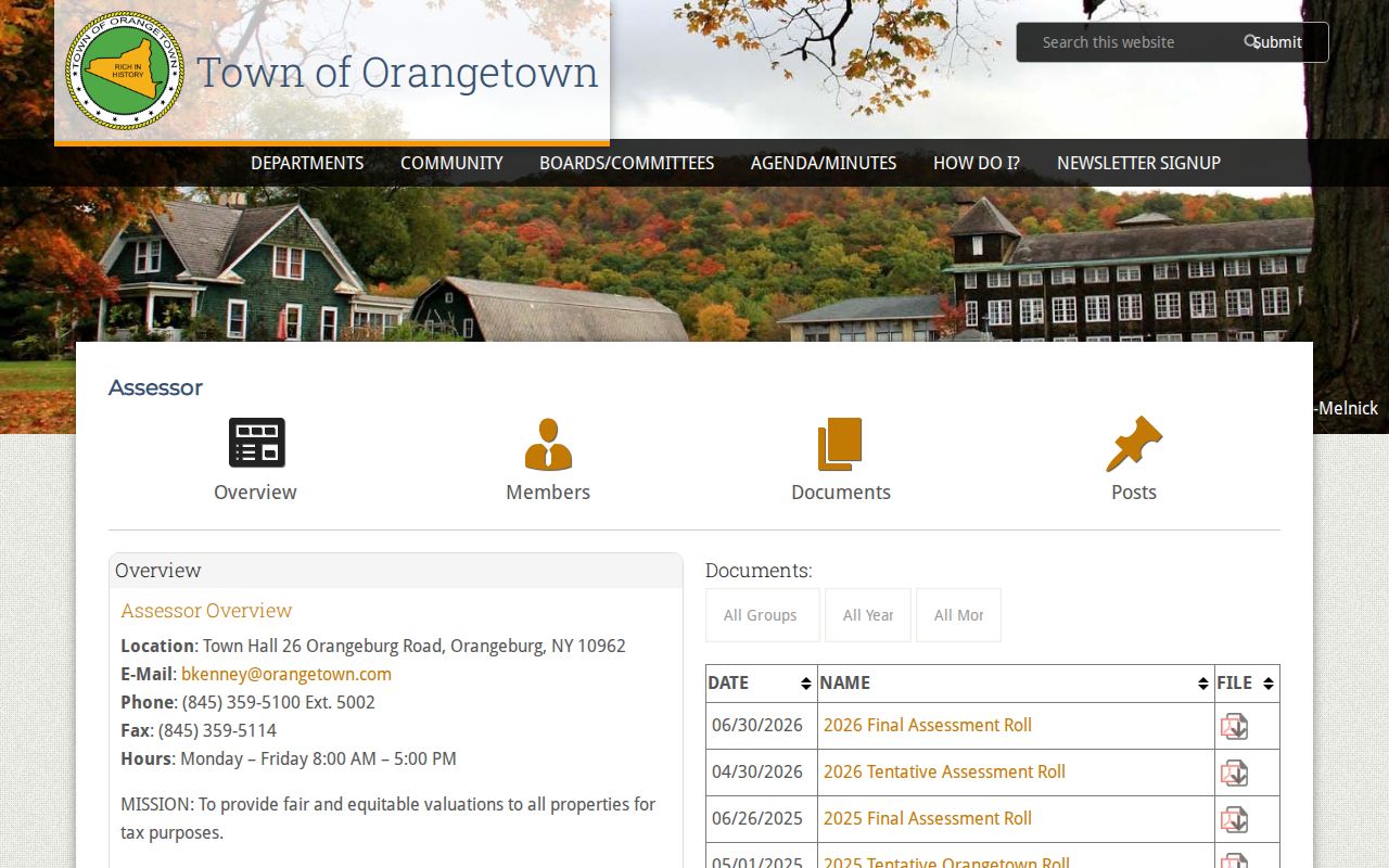 Orangetown street directory assessor assessment-roll page