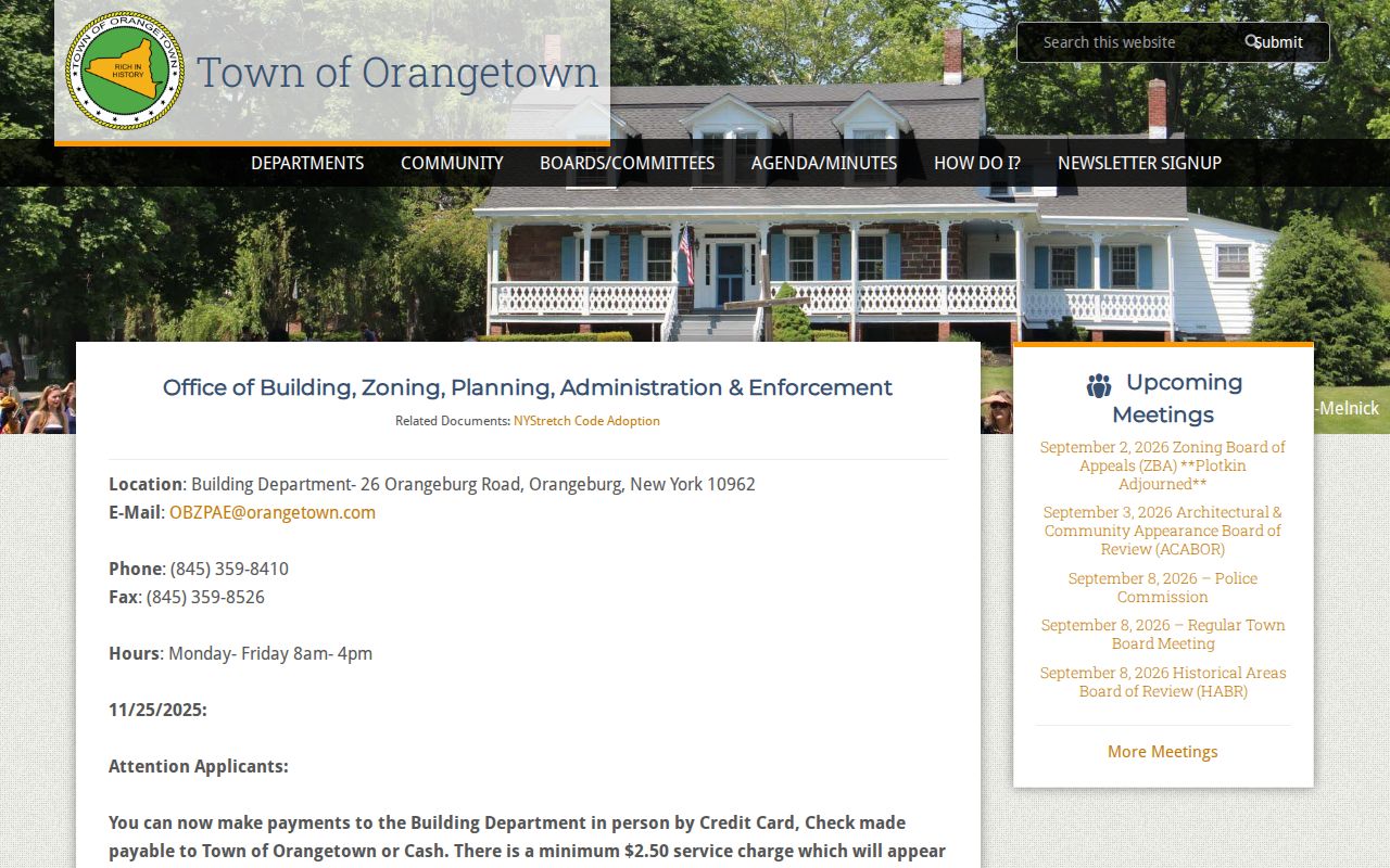 Orangetown street directory Building Department permit request page