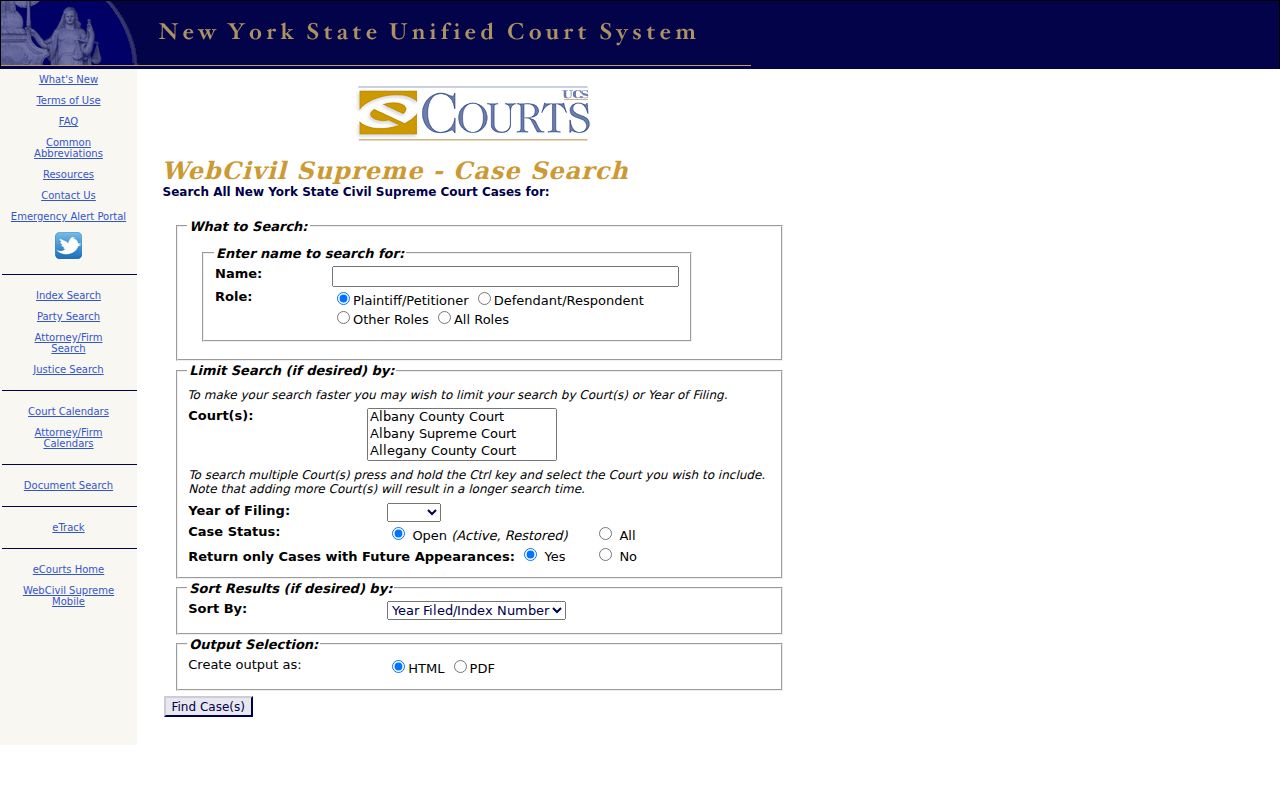 Orangetown resident lookup view of New York WebCivil Supreme party search